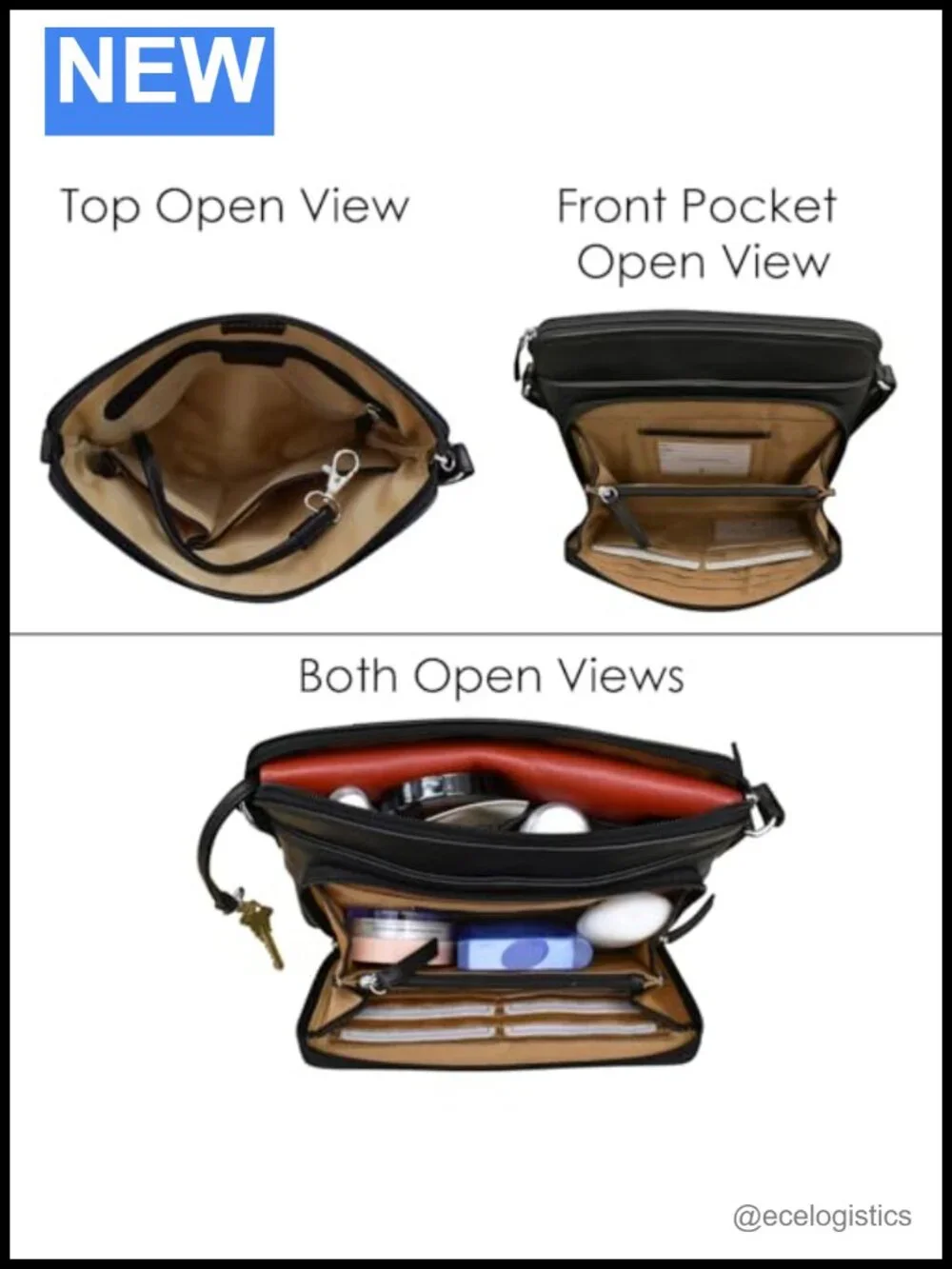 Genuine Leather Crossbody Bag with RFID Protection & Adjustable Strap, Wallet